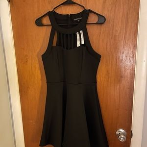 Black cage front mini dress